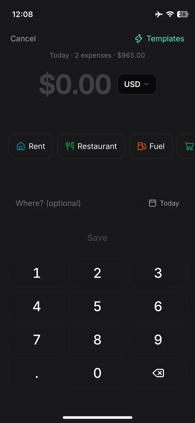 Tick's Quick Add screen.